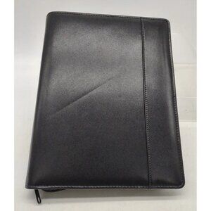 Vintage Day Runner Leather Cover Black Binder Planner 8" x  10" Zip Closure SEE